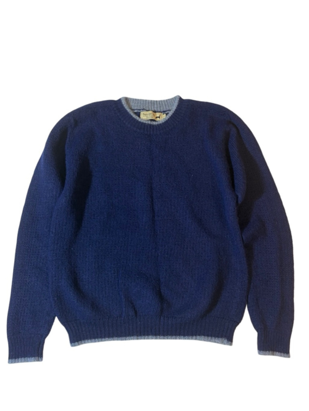 Peruvian Link 100% Alpaca Sweater Navy Gray Crewneck Made Peru Large